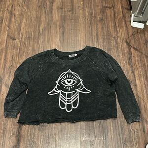 CHRLDR Black Crew Neck Sweatshirt with Hamsa, Size Large